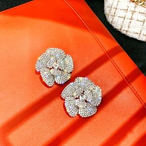 Large Statement Crystal Paved Flower Earrings